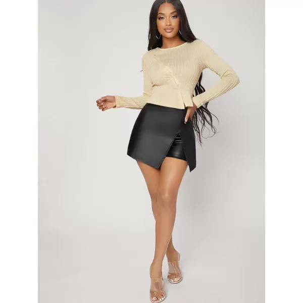 WDIRARA Women's Contrast Binding Knot Side Mid Waist Asymmetrical Skirt Shorts