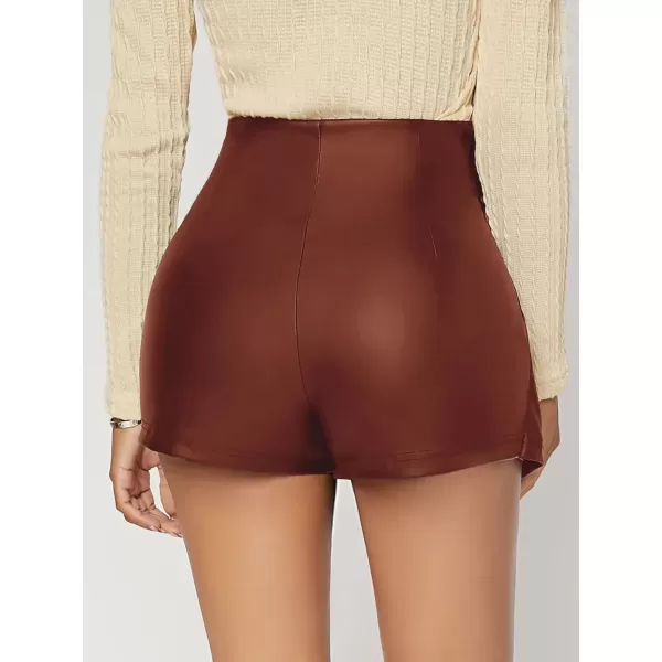 WDIRARA Women's Contrast Binding Knot Side Mid Waist Asymmetrical Skirt Shorts