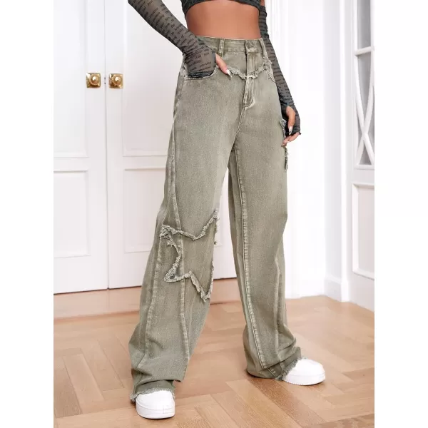 WDIRARA Women's Cow Print High Waist Wide Leg Jeans Casual Long Denim Pants