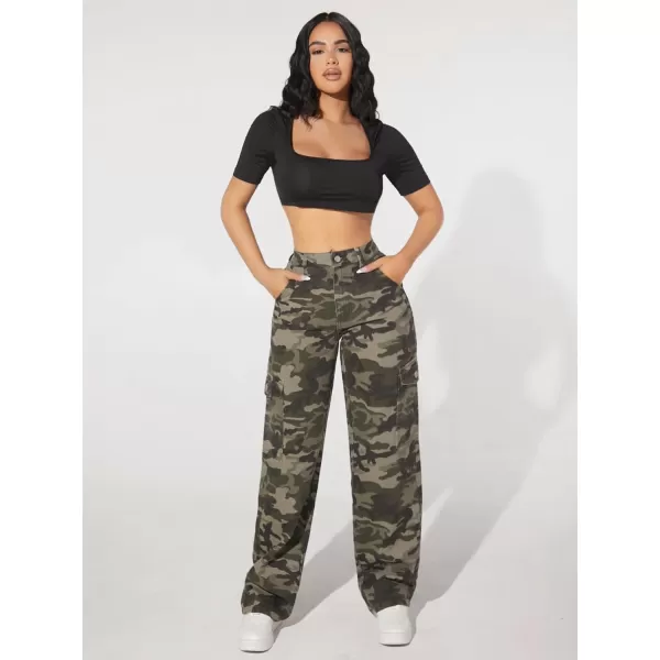 WDIRARA Women's Cow Print High Waist Wide Leg Jeans Casual Long Denim Pants