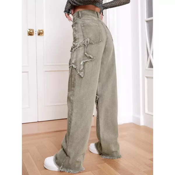 WDIRARA Women's Cow Print High Waist Wide Leg Jeans Casual Long Denim Pants