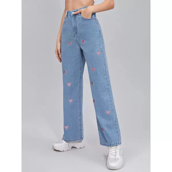 WDIRARA Women's Cow Print High Waist Wide Leg Jeans Casual Long Denim Pants