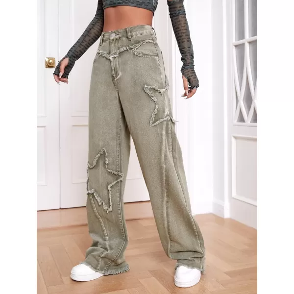 WDIRARA Women's Cow Print High Waist Wide Leg Jeans Casual Long Denim Pants