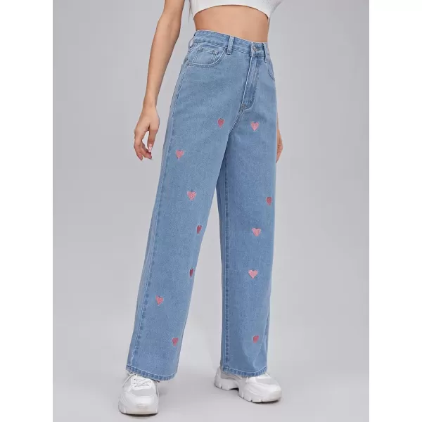 WDIRARA Women's Cow Print High Waist Wide Leg Jeans Casual Long Denim Pants
