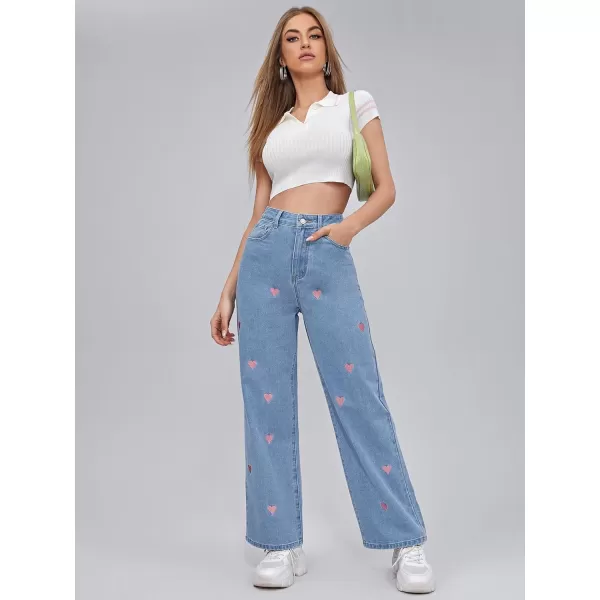 WDIRARA Women's Cow Print High Waist Wide Leg Jeans Casual Long Denim Pants