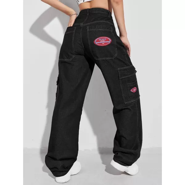 WDIRARA Women's Cow Print High Waist Wide Leg Jeans Casual Long Denim Pants