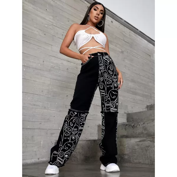 WDIRARA Women's Cow Print Ripped Jeans High Waisted Button Skinny Denim Pants