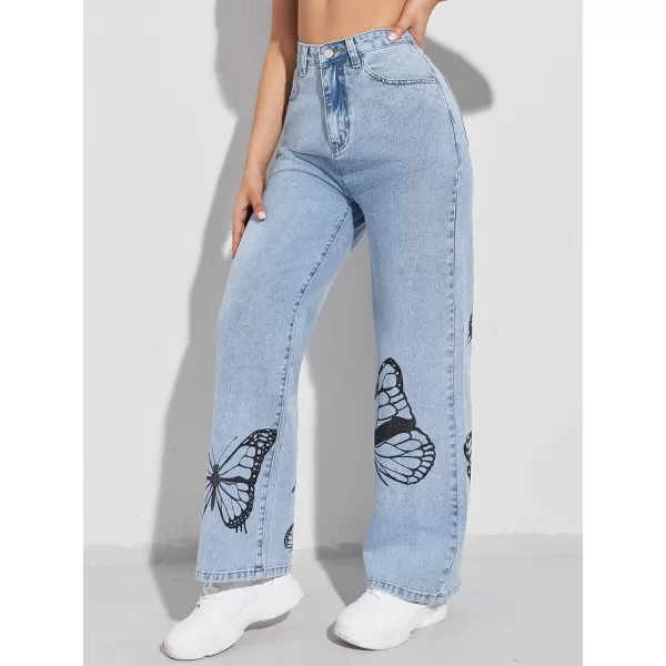 WDIRARA Women's Cow Print Ripped Jeans High Waisted Button Skinny Denim Pants