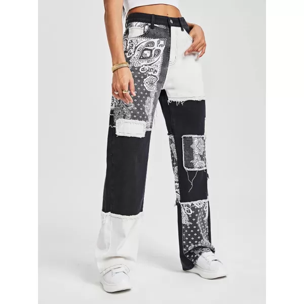 WDIRARA Women's Cow Print Ripped Jeans High Waisted Button Skinny Denim Pants