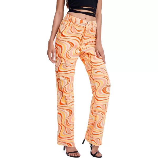 WDIRARA Women's Cow Print Ripped Jeans High Waisted Button Skinny Denim Pants