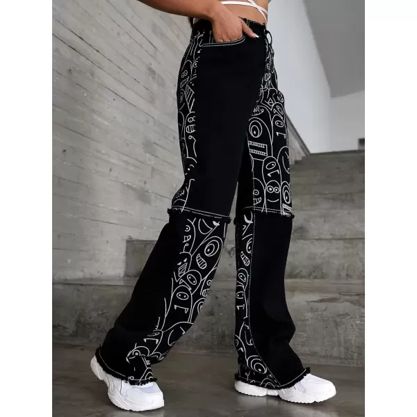 WDIRARA Women's Cow Print Ripped Jeans High Waisted Button Skinny Denim Pants