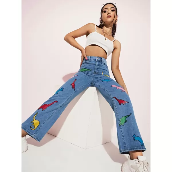 WDIRARA Women's Cow Print Ripped Jeans High Waisted Button Skinny Denim Pants
