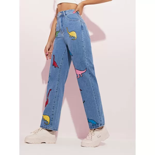 WDIRARA Women's Cow Print Ripped Jeans High Waisted Button Skinny Denim Pants