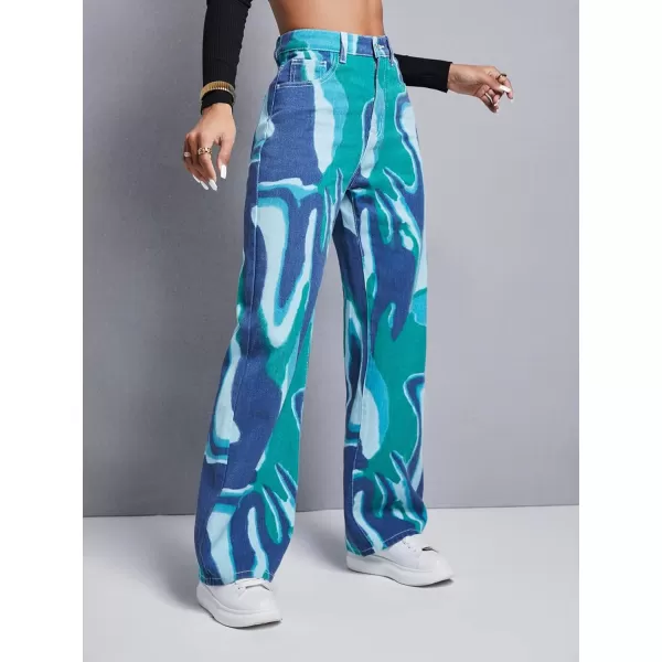 WDIRARA Women's Cow Print Ripped Jeans High Waisted Button Skinny Denim Pants