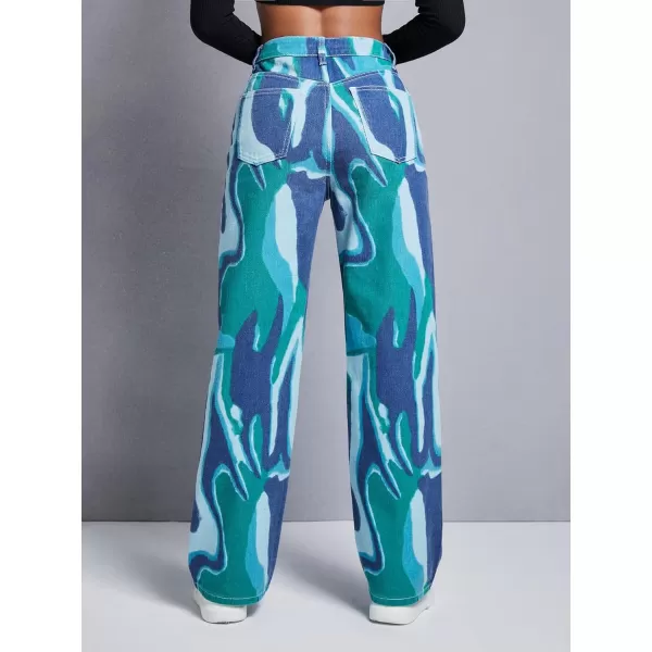 WDIRARA Women's Cow Print Ripped Jeans High Waisted Button Skinny Denim Pants