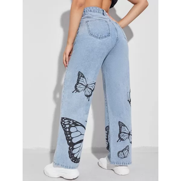 WDIRARA Women's Cow Print Ripped Jeans High Waisted Button Skinny Denim Pants