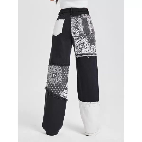 WDIRARA Women's Cow Print Ripped Jeans High Waisted Button Skinny Denim Pants