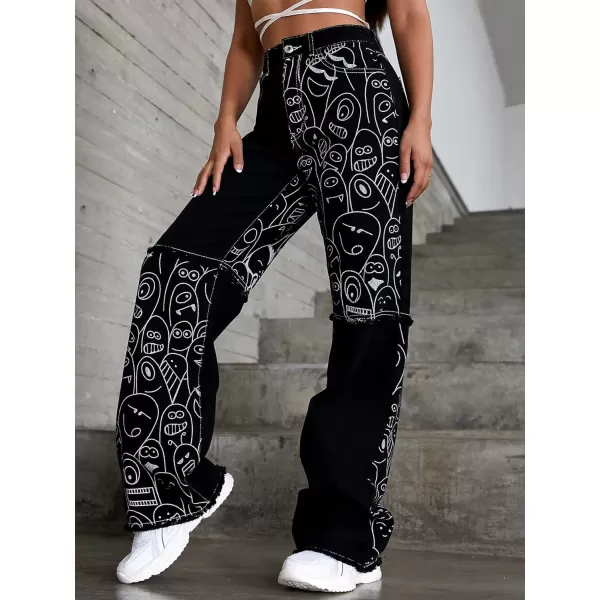 WDIRARA Women's Cow Print Ripped Jeans High Waisted Button Skinny Denim Pants