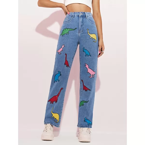 WDIRARA Women's Cow Print Ripped Jeans High Waisted Button Skinny Denim Pants