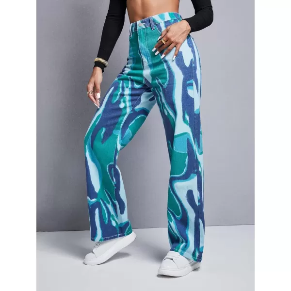 WDIRARA Women's Cow Print Ripped Jeans High Waisted Button Skinny Denim Pants