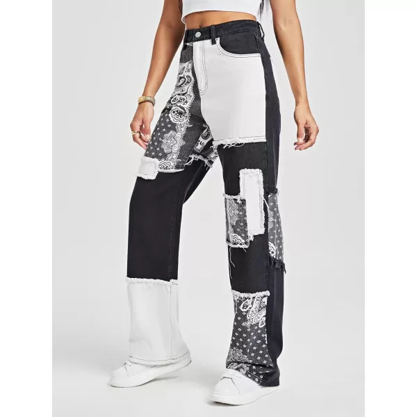 WDIRARA Women's Cow Print Ripped Jeans High Waisted Button Skinny Denim Pants