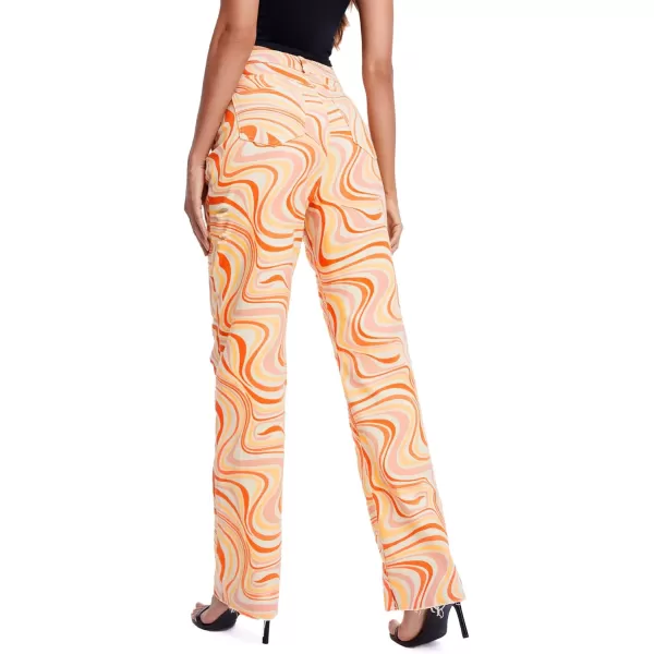 WDIRARA Women's Cow Print Ripped Jeans High Waisted Button Skinny Denim Pants