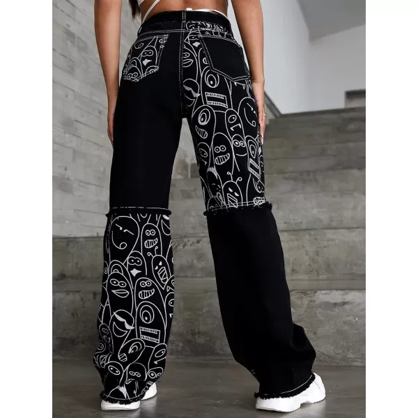 WDIRARA Women's Cow Print Ripped Jeans High Waisted Button Skinny Denim Pants