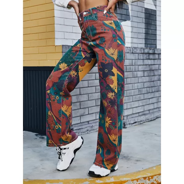 WDIRARA Women's Cow Print Ripped Jeans High Waisted Button Skinny Denim Pants