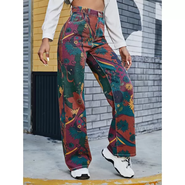 WDIRARA Women's Cow Print Ripped Jeans High Waisted Button Skinny Denim Pants