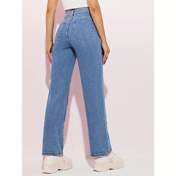 WDIRARA Women's Cow Print Ripped Jeans High Waisted Button Skinny Denim Pants