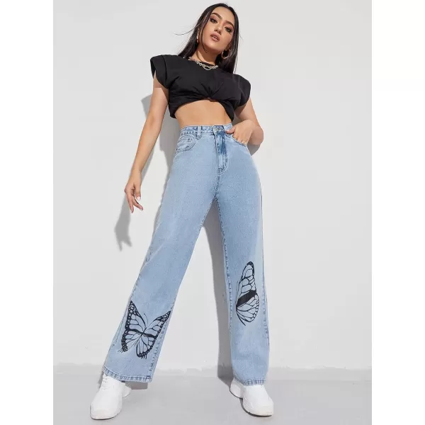WDIRARA Women's Cow Print Ripped Jeans High Waisted Button Skinny Denim Pants