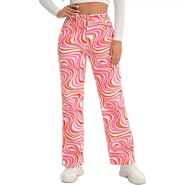 WDIRARA Women's Cow Print Ripped Jeans High Waisted Button Skinny Denim Pants
