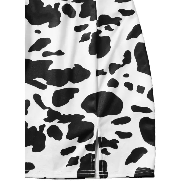 WDIRARA Women's Cow Print Summer Split Hem High Waist Casual Mini Short Skirt