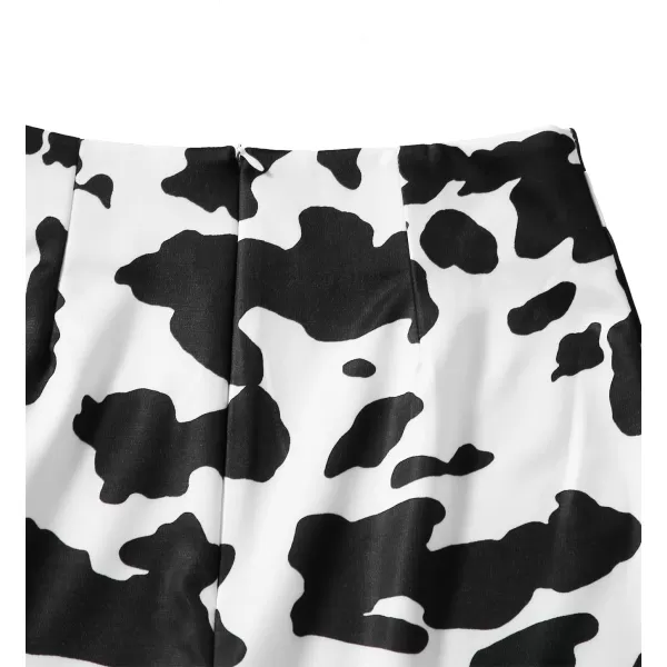 WDIRARA Women's Cow Print Summer Split Hem High Waist Casual Mini Short Skirt