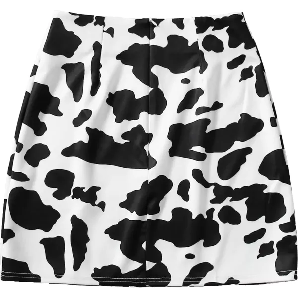 WDIRARA Women's Cow Print Summer Split Hem High Waist Casual Mini Short Skirt