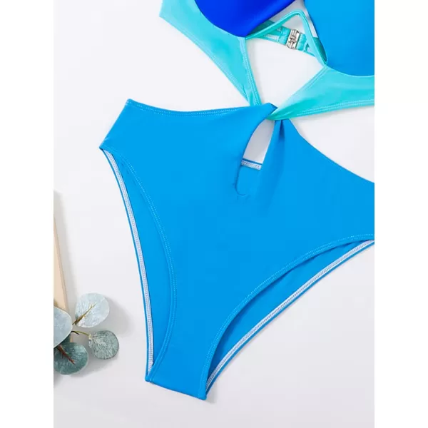 WDIRARA Women's Cut Out Criss Cross Colorblock Underwire Halter One Piece Swimsuit