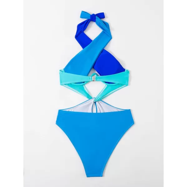 WDIRARA Women's Cut Out Criss Cross Colorblock Underwire Halter One Piece Swimsuit