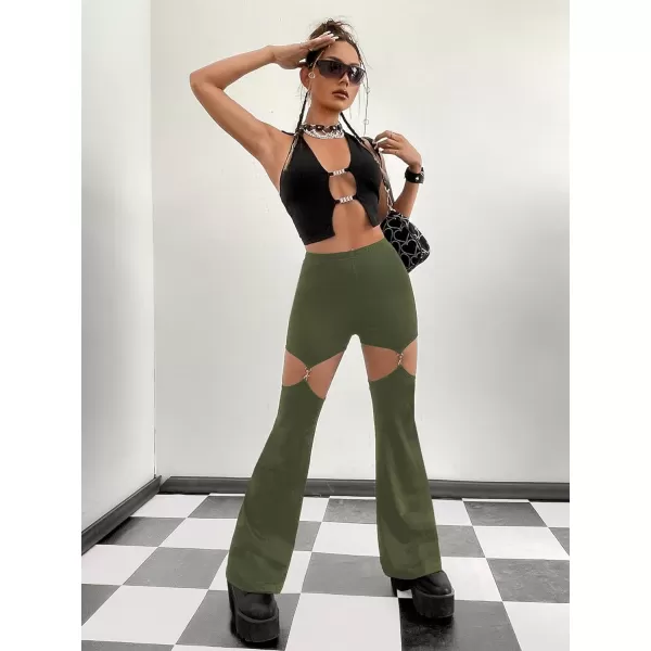 WDIRARA Women's Cut Out High Waisted Flare Elastic Waist Party Leggings Night Out Pants