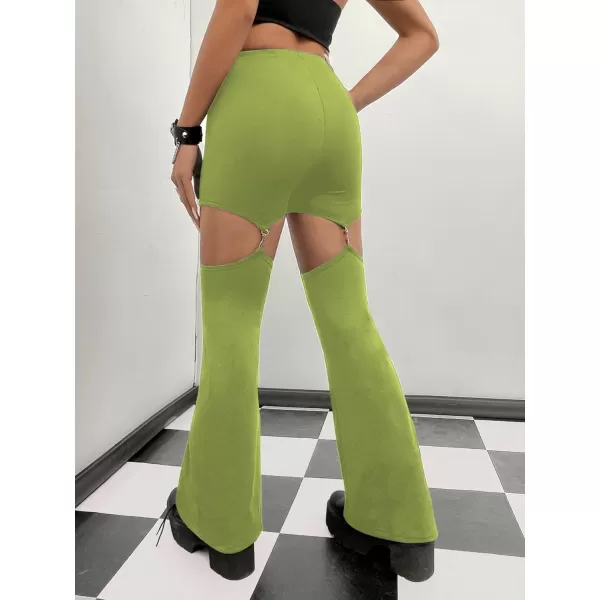 WDIRARA Women's Cut Out High Waisted Flare Elastic Waist Party Leggings Night Out Pants