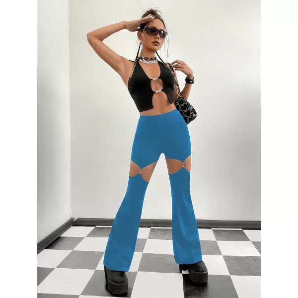 WDIRARA Women's Cut Out High Waisted Flare Elastic Waist Party Leggings Night Out Pants
