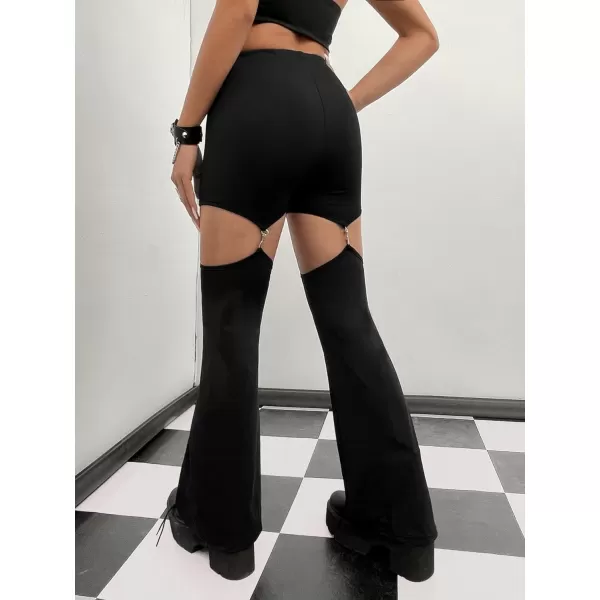 WDIRARA Women's Cut Out High Waisted Flare Elastic Waist Party Leggings Night Out Pants