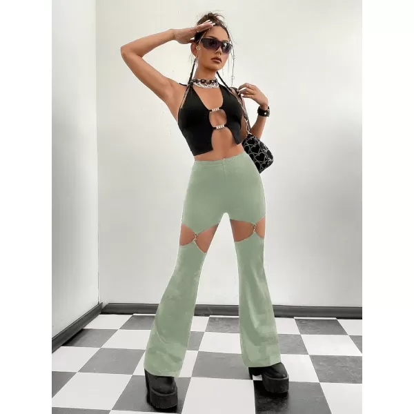 WDIRARA Women's Cut Out High Waisted Flare Elastic Waist Party Leggings Night Out Pants