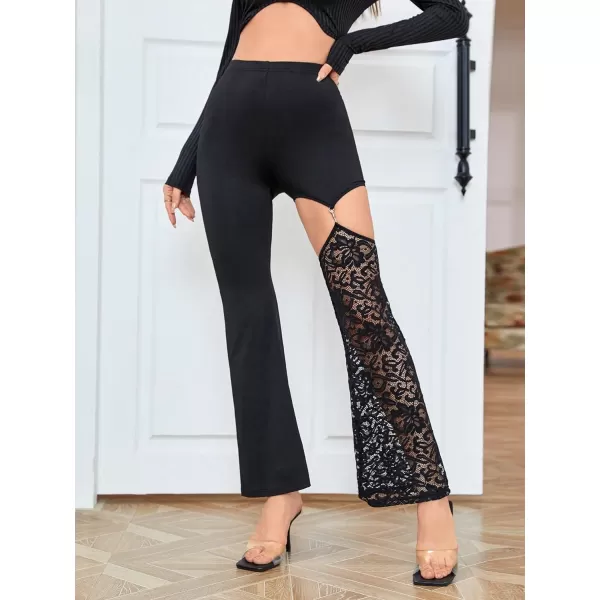 WDIRARA Women's Cut Out High Waisted Flare Elastic Waist Party Leggings Night Out Pants