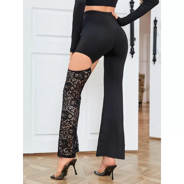 WDIRARA Women's Cut Out High Waisted Flare Elastic Waist Party Leggings Night Out Pants