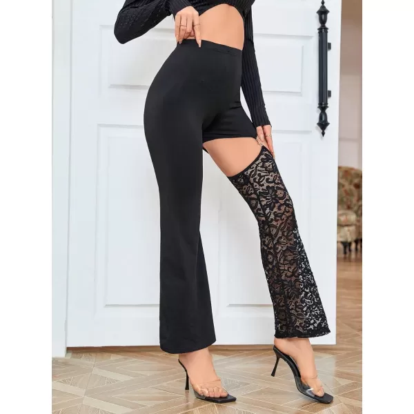 WDIRARA Women's Cut Out High Waisted Flare Elastic Waist Party Leggings Night Out Pants
