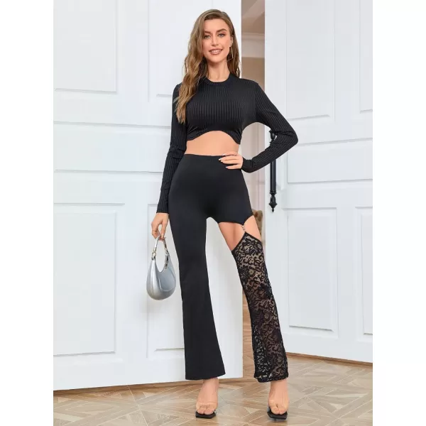 WDIRARA Women's Cut Out High Waisted Flare Elastic Waist Party Leggings Night Out Pants