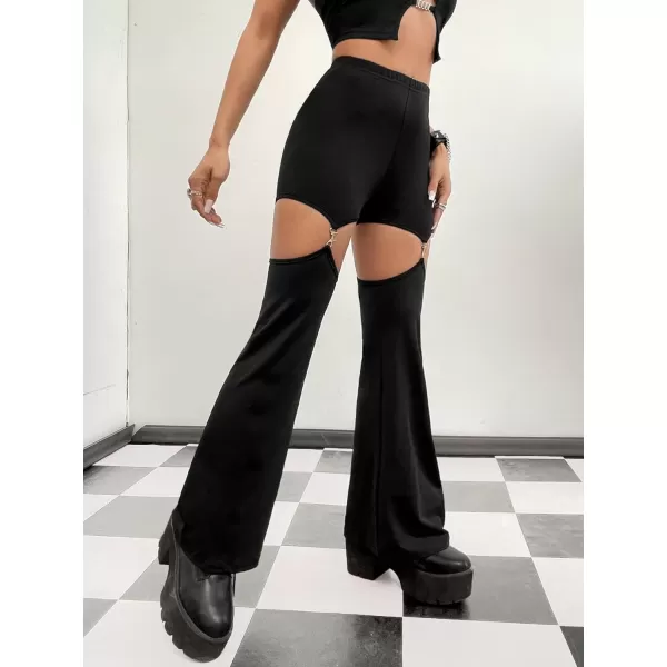 WDIRARA Women's Cut Out High Waisted Flare Elastic Waist Party Leggings Night Out Pants