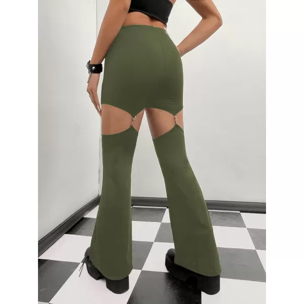 WDIRARA Women's Cut Out High Waisted Flare Elastic Waist Party Leggings Night Out Pants