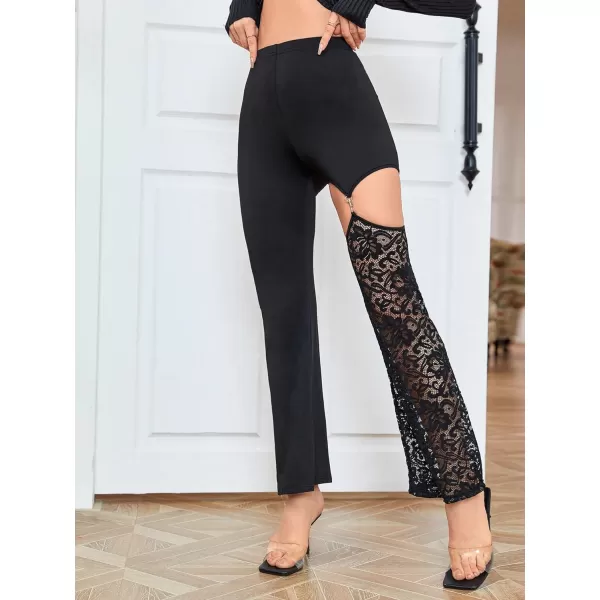 WDIRARA Women's Cut Out High Waisted Flare Elastic Waist Party Leggings Night Out Pants