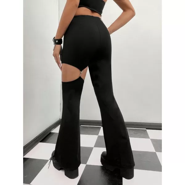 WDIRARA Women's Cut Out High Waisted Flare Elastic Waist Party Leggings Night Out Pants